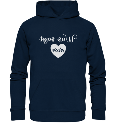 Was sagt dein Herz - Spiegelschrift - Hochwertiger Unisex Bio Hoodie 9 Spiegelgewand - Reiche deinem Spiegelbild die Hand - front organic hoodie 0e2035 1116x 43
