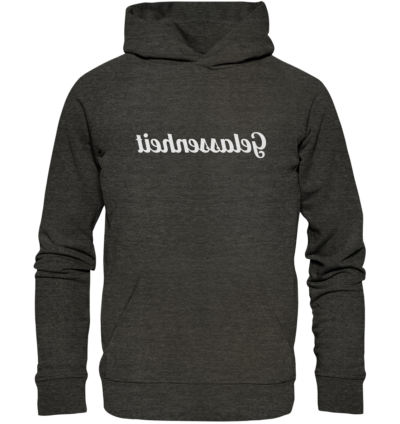 Gelassenheit - Spiegelschrift - Hochwertiger Unisex Bio Hoodie 8 Spiegelgewand - Reiche deinem Spiegelbild die Hand - front organic hoodie 1b1c1a 1116x 13