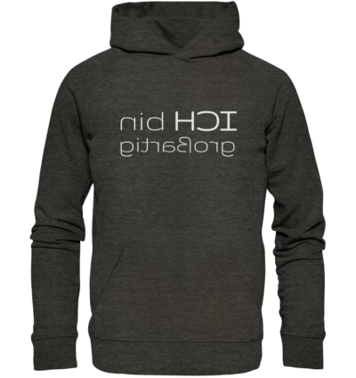 Ich bin großartig - Spiegelschrift - Hochwertiger Unisex Bio Hoodie 8 Spiegelgewand - Reiche deinem Spiegelbild die Hand - front organic hoodie 1b1c1a 1116x 45