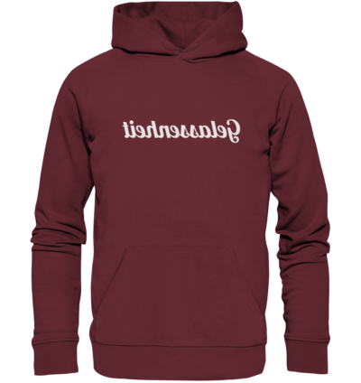 Gelassenheit - Spiegelschrift - Hochwertiger Unisex Bio Hoodie 7 Spiegelgewand - Reiche deinem Spiegelbild die Hand - front organic hoodie 672b34 1116x 13
