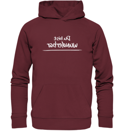 Du bist wunderbar - Spiegelschrift - Hochwertiger Unisex Bio Hoodie 7 Spiegelgewand - Reiche deinem Spiegelbild die Hand - front organic hoodie 672b34 1116x 30