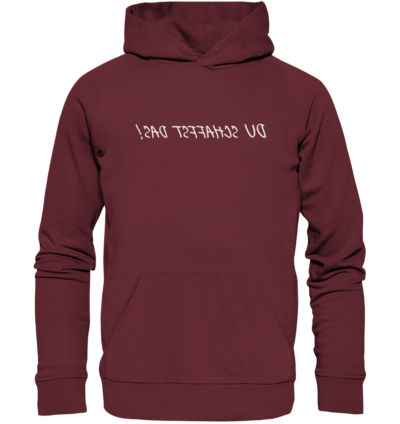 Du schaffst das! - Spiegelschrift - Hochwertiger Unisex Bio Hoodie 7 Spiegelgewand - Reiche deinem Spiegelbild die Hand - front organic hoodie 672b34 1116x 31