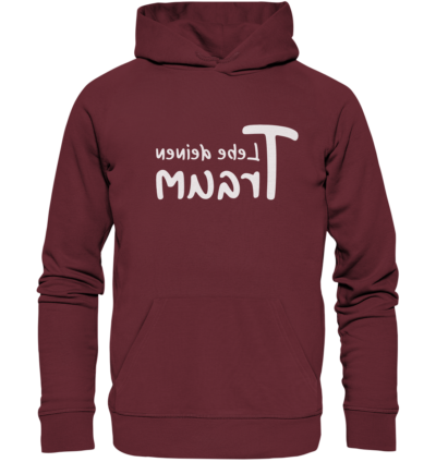 Lebe deinen Traum - Spiegelschrift - Hochwertiger Unisex Bio Hoodie 7 Spiegelgewand - Reiche deinem Spiegelbild die Hand - front organic hoodie 672b34 1116x 37