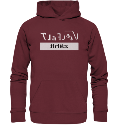 Vielfalt zählt - Spiegelschrift - Hochwertiger Unisex Bio Hoodie 7 Spiegelgewand - Reiche deinem Spiegelbild die Hand - front organic hoodie 672b34 1116x 40