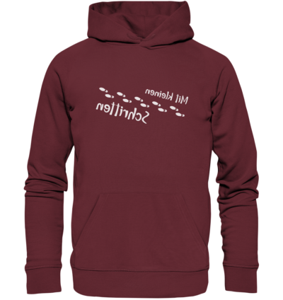 Mit kleinen Schritten - Spiegelschrift - Hochwertiger Unisex Bio Hoodie 7 Spiegelgewand - Reiche deinem Spiegelbild die Hand - front organic hoodie 672b34 1116x 46