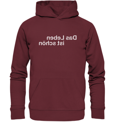 Das Leben ist schön - Spiegelschrift - Hochwertiger Unisex Bio Hoodie 7 Spiegelgewand - Reiche deinem Spiegelbild die Hand - front organic hoodie 672b34 1116x 7
