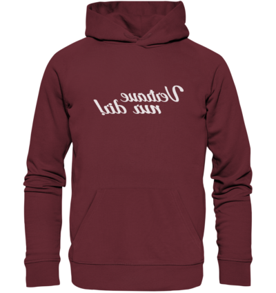 Vertraue nur dir! - Spiegelschrift - Hochwertiger Unisex Bio Hoodie 7 Spiegelgewand - Reiche deinem Spiegelbild die Hand - front organic hoodie 672b34 1116x 89