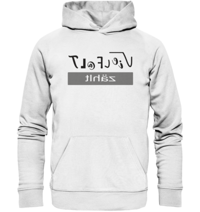 Vielfalt zählt - Spiegelschrift - Hochwertiger Unisex Bio Hoodie 11 Spiegelgewand - Reiche deinem Spiegelbild die Hand - front organic hoodie f8f8f8 1116x 40