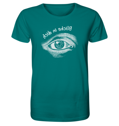 Blicke in dich - Spiegelschrift - Unisex Bio T-Shirt 13 Spiegelgewand - Reiche deinem Spiegelbild die Hand - front organic shirt 007373 1116x 3