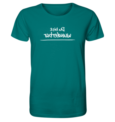 Du bist wunderbar - Spiegelschrift - Unisex Bio T-Shirt 13 Spiegelgewand - Reiche deinem Spiegelbild die Hand - front organic shirt 007373 1116x 30