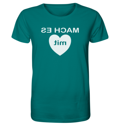Mach es mit Herz - Spiegelschrift - Unisex Bio T-Shirt 13 Spiegelgewand - Reiche deinem Spiegelbild die Hand - front organic shirt 007373 1116x 42