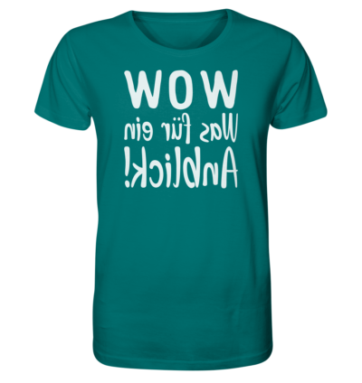 WOW - Was für ein Anblick! - Spiegelschrift - Unisex Bio T-Shirt 13 Spiegelgewand - Reiche deinem Spiegelbild die Hand - front organic shirt 007373 1116x 49