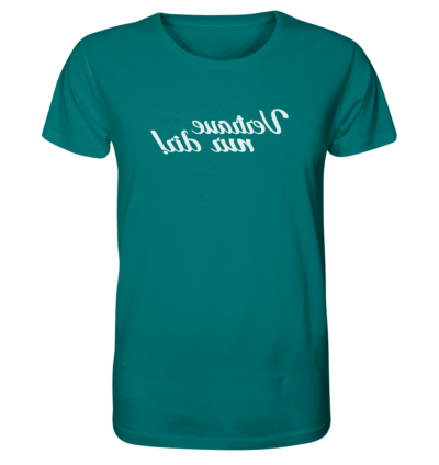 Vertraue nur dir! - Spiegelschrift - Unisex Bio T-Shirt 13 Spiegelgewand - Reiche deinem Spiegelbild die Hand - front organic shirt 007373 1116x 89