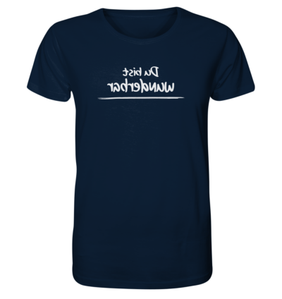 Du bist wunderbar - Spiegelschrift - Unisex Bio T-Shirt 12 Spiegelgewand - Reiche deinem Spiegelbild die Hand - front organic shirt 0e2035 1116x 30