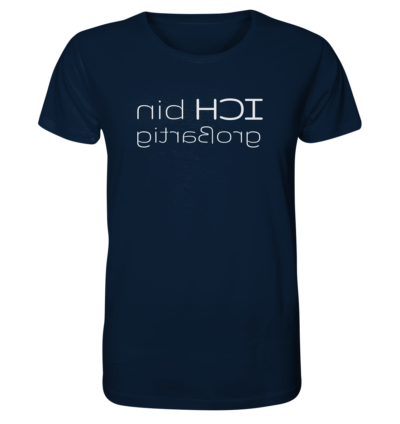 Ich bin großartig - Spiegelschrift - Unisex Bio T-Shirt 12 Spiegelgewand - Reiche deinem Spiegelbild die Hand - front organic shirt 0e2035 1116x 45