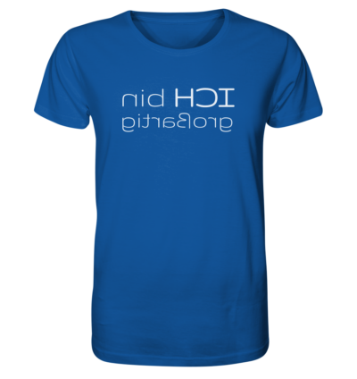 Ich bin großartig - Spiegelschrift - Unisex Bio T-Shirt 15 Spiegelgewand - Reiche deinem Spiegelbild die Hand - front organic shirt 13569c 1116x 45