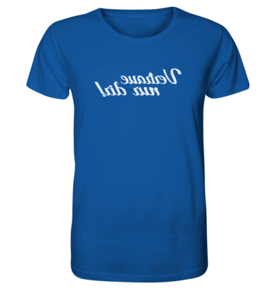 Vertraue nur dir! - Spiegelschrift - Unisex Bio T-Shirt 15 Spiegelgewand - Reiche deinem Spiegelbild die Hand - front organic shirt 13569c 1116x 89