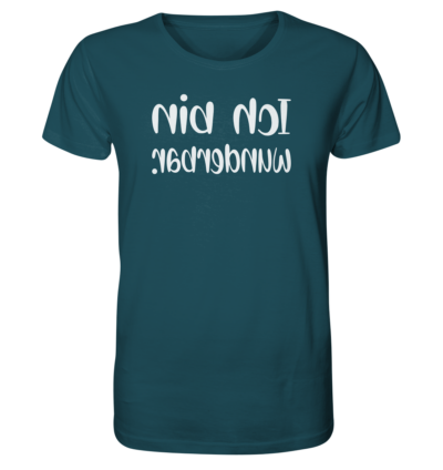 Ich bin wunderbar! - Spiegelschrift - Unisex Bio T-Shirt 16 Spiegelgewand - Reiche deinem Spiegelbild die Hand - front organic shirt 204d59 1116x 50