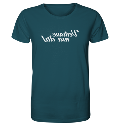 Vertraue nur dir! - Spiegelschrift - Unisex Bio T-Shirt 16 Spiegelgewand - Reiche deinem Spiegelbild die Hand - front organic shirt 204d59 1116x 89