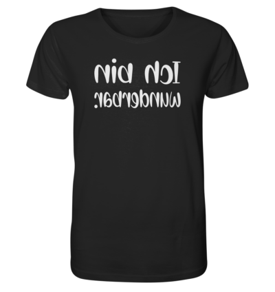 Ich bin wunderbar! - Spiegelschrift - Unisex Bio T-Shirt 10 Spiegelgewand - Reiche deinem Spiegelbild die Hand - front organic shirt 272727 1116x 50