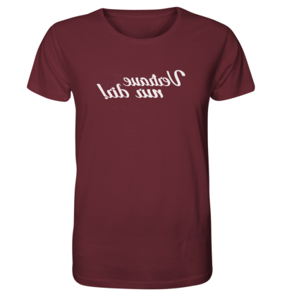 Vertraue nur dir! - Spiegelschrift - Unisex Bio T-Shirt 11 Spiegelgewand - Reiche deinem Spiegelbild die Hand - front organic shirt 672b34 1116x 89
