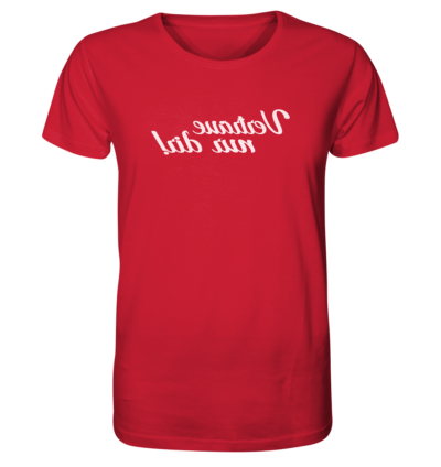 Vertraue nur dir! - Spiegelschrift - Unisex Bio T-Shirt 14 Spiegelgewand - Reiche deinem Spiegelbild die Hand - front organic shirt cb1f34 1116x 89