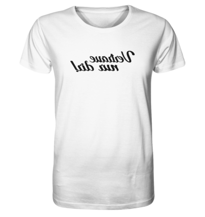 Vertraue nur dir! - Spiegelschrift - Unisex Bio T-Shirt 17 Spiegelgewand - Reiche deinem Spiegelbild die Hand - front organic shirt f8f8f8 1116x 89