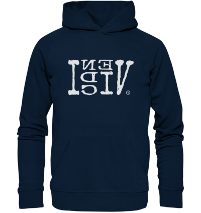 VENI VIDI VICI - Spiegelschrift - Hochwertiger Unisex Bio Hoodie 9 Spiegelgewand - Reiche deinem Spiegelbild die Hand - front organic hoodie 0e2035 1116x 2