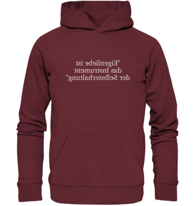 Eigenliebe ist das Instrument der Selbsterhaltung - Spiegelschrift - Hochwertiger Unisex Bio Hoodie 7 Spiegelgewand - Reiche deinem Spiegelbild die Hand - front organic hoodie 672b34 1116x 1