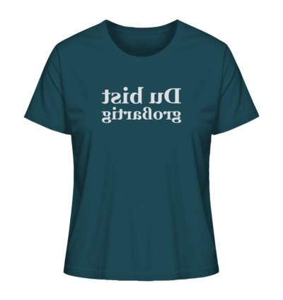 Du bist großartig - Spiegelschrift - Damen Bio T-Shirt 14 Spiegelgewand - Reiche deinem Spiegelbild die Hand - front ladies organic shirt 204d59 1116x 25