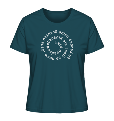 Du kennst deine Grenzen erst... - Spiegelschrift - Damen Bio T-Shirt 14 Spiegelgewand - Reiche deinem Spiegelbild die Hand - front ladies organic shirt 204d59 1116x 43