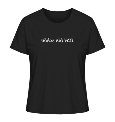 Ich bin schön - Spiegelschrift - Damen Bio T-Shirt 9 Spiegelgewand - Reiche deinem Spiegelbild die Hand - front ladies organic shirt 272727 1116x 57