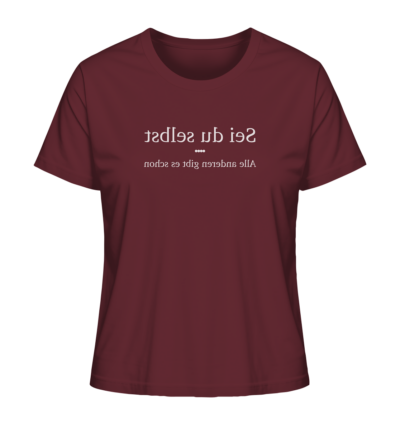 Sei du selbst - alle anderen gibt es schon - Spiegelschrift - Damen Bio T-Shirt 10 Spiegelgewand - Reiche deinem Spiegelbild die Hand - front ladies organic shirt 672b34 1116x 23