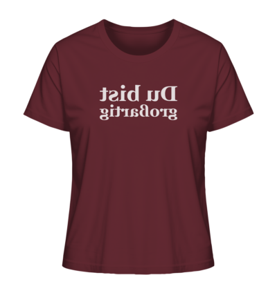 Du bist großartig - Spiegelschrift - Damen Bio T-Shirt 10 Spiegelgewand - Reiche deinem Spiegelbild die Hand - front ladies organic shirt 672b34 1116x 25