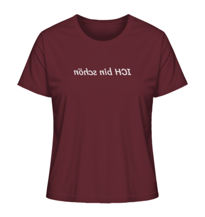 Ich bin schön - Spiegelschrift - Damen Bio T-Shirt 10 Spiegelgewand - Reiche deinem Spiegelbild die Hand - front ladies organic shirt 672b34 1116x 57