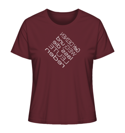 Geh' deinen Weg und lass' die Leute reden - Spiegelschrift - Damen Bio T-Shirt 10 Spiegelgewand - Reiche deinem Spiegelbild die Hand - front ladies organic shirt 672b34 1116x 67