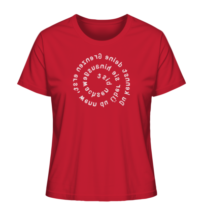 Du kennst deine Grenzen erst... - Spiegelschrift - Damen Bio T-Shirt 13 Spiegelgewand - Reiche deinem Spiegelbild die Hand - front ladies organic shirt cb1f34 1116x 43