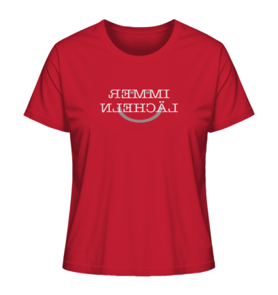 Immer lächeln - Spiegelschrift - Damen Bio T-Shirt 13 Spiegelgewand - Reiche deinem Spiegelbild die Hand - front ladies organic shirt cb1f34 1116x 73