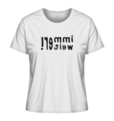 Immer weiter! - Spiegelschrift - Damen Bio T-Shirt 15 Spiegelgewand - Reiche deinem Spiegelbild die Hand - front ladies organic shirt f8f8f8 1116x 29