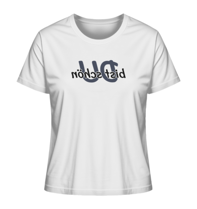 Du bist schön - Spiegelschrift - Damen Bio T-Shirt 15 Spiegelgewand - Reiche deinem Spiegelbild die Hand - front ladies organic shirt f8f8f8 1116x 72