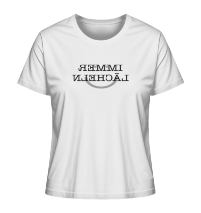 Immer lächeln - Spiegelschrift - Damen Bio T-Shirt 15 Spiegelgewand - Reiche deinem Spiegelbild die Hand - front ladies organic shirt f8f8f8 1116x 73