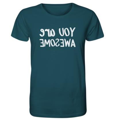 You are awesome - Spiegelschrift - Unisex Bio T-Shirt 16 Spiegelgewand - Reiche deinem Spiegelbild die Hand - front organic shirt 204d59 1116x
