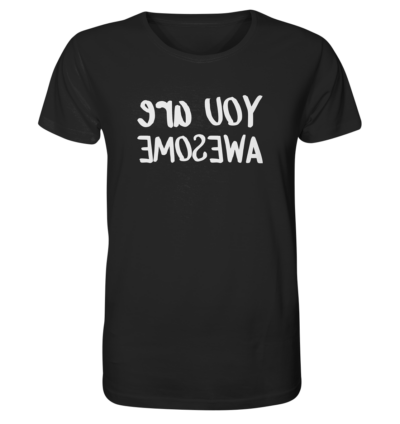 You are awesome - Spiegelschrift - Unisex Bio T-Shirt 10 Spiegelgewand - Reiche deinem Spiegelbild die Hand - front organic shirt 272727 1116x