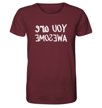 You are awesome - Spiegelschrift - Unisex Bio T-Shirt 11 Spiegelgewand - Reiche deinem Spiegelbild die Hand - front organic shirt 672b34 1116x
