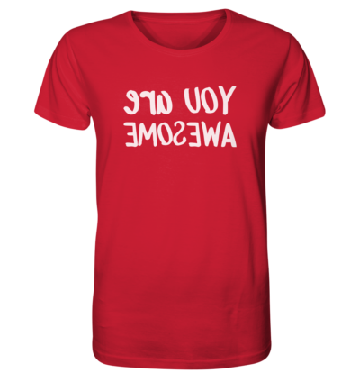 You are awesome - Spiegelschrift - Unisex Bio T-Shirt 14 Spiegelgewand - Reiche deinem Spiegelbild die Hand - front organic shirt cb1f34 1116x